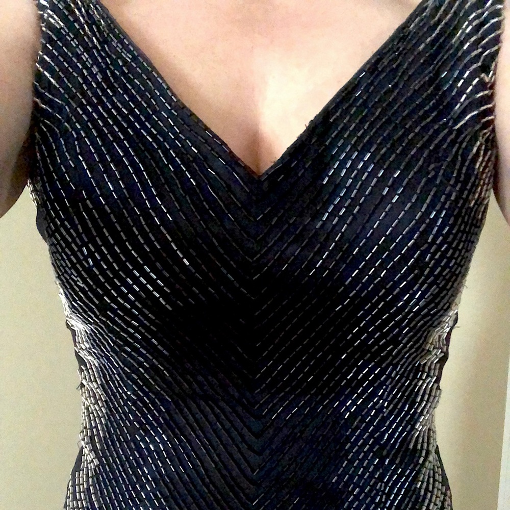 Black long dress with grey silver beads